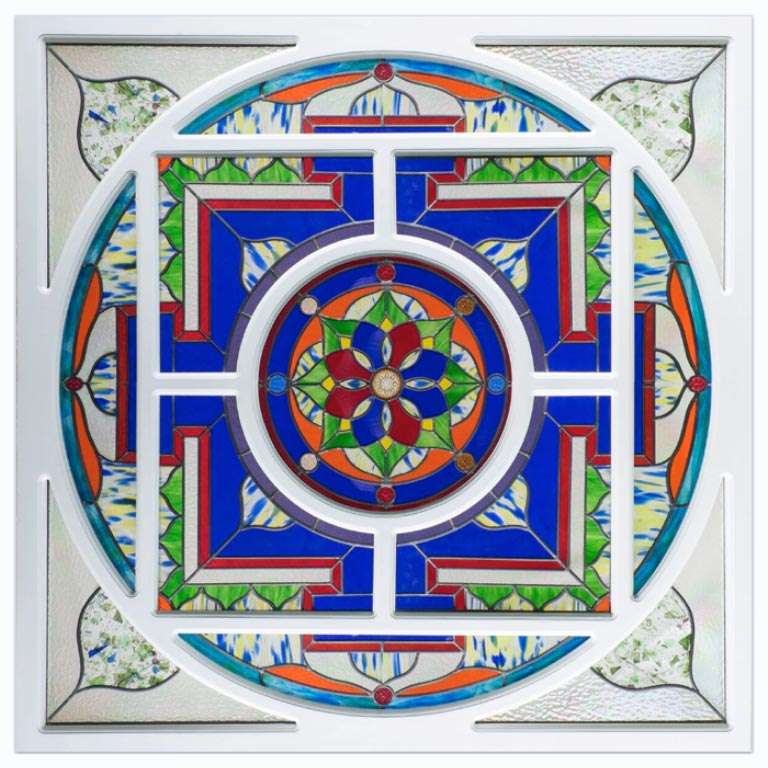 beautiful stain glass window with mandala flowers
