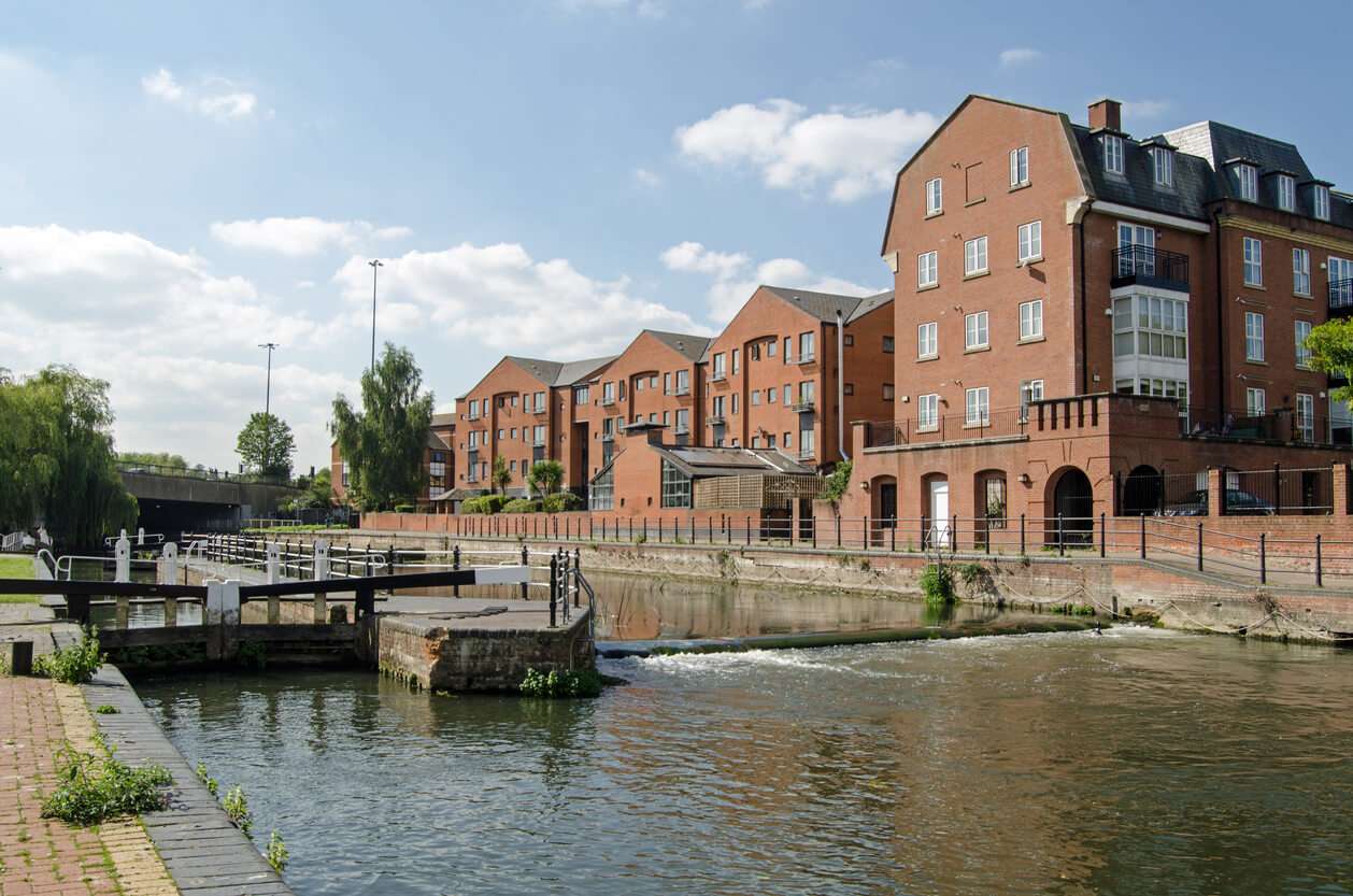 Beautiful buildings with sash windows on the banks of the Thames in Reading, Berkshire