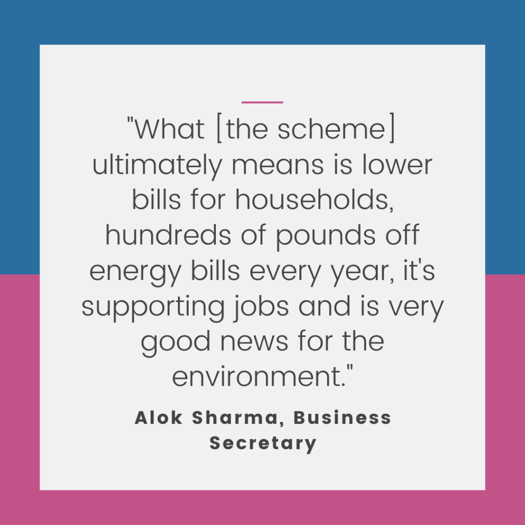 alok sharma quote on the environmental impact of the green homes grant scheme